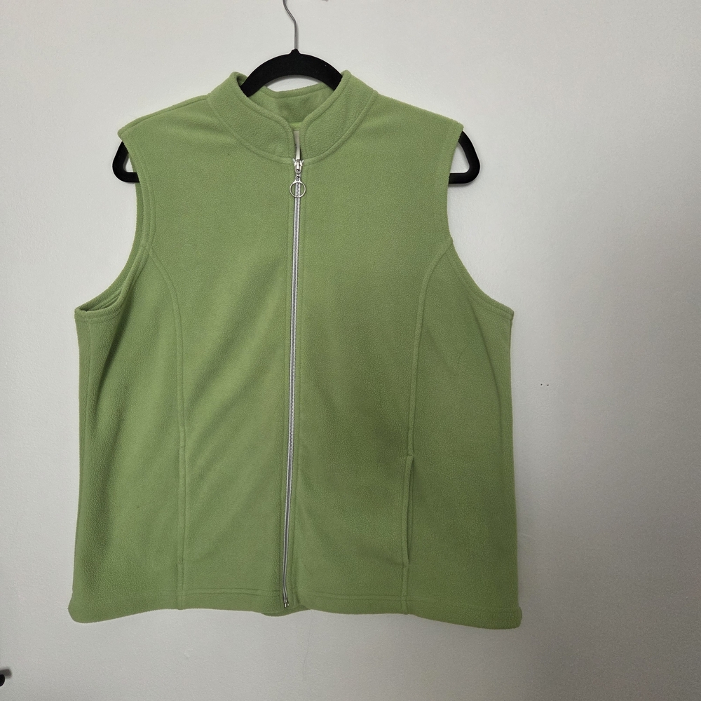 Blair Light Green Fleece Vest Zip Up With Pockets Large